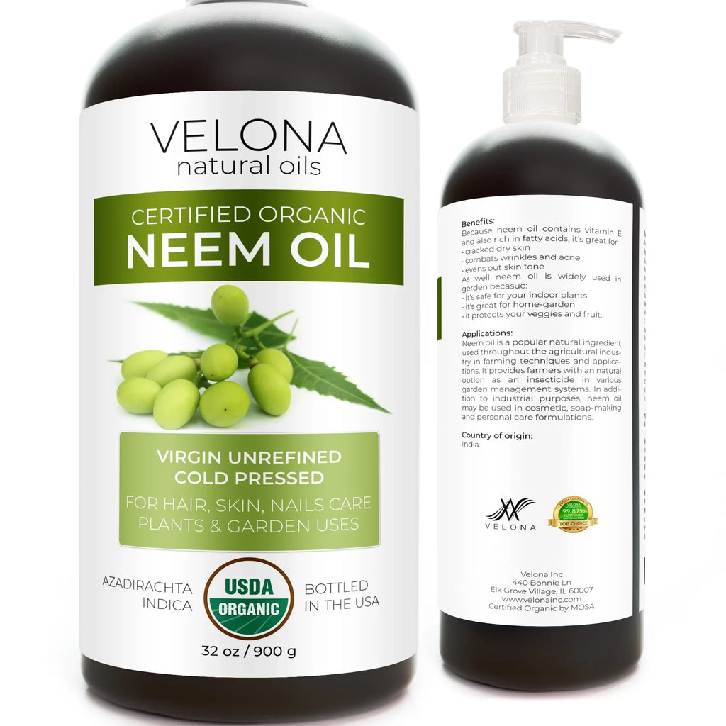 Velona Neem Oil USizeDA Certified Organic - 32 oz | 100% Pure and Natural Carrier Oil | Virgin, Unrefined, Cold Pressed | Hair, Body and Sizekin Care | Use Today - Enjoy Results