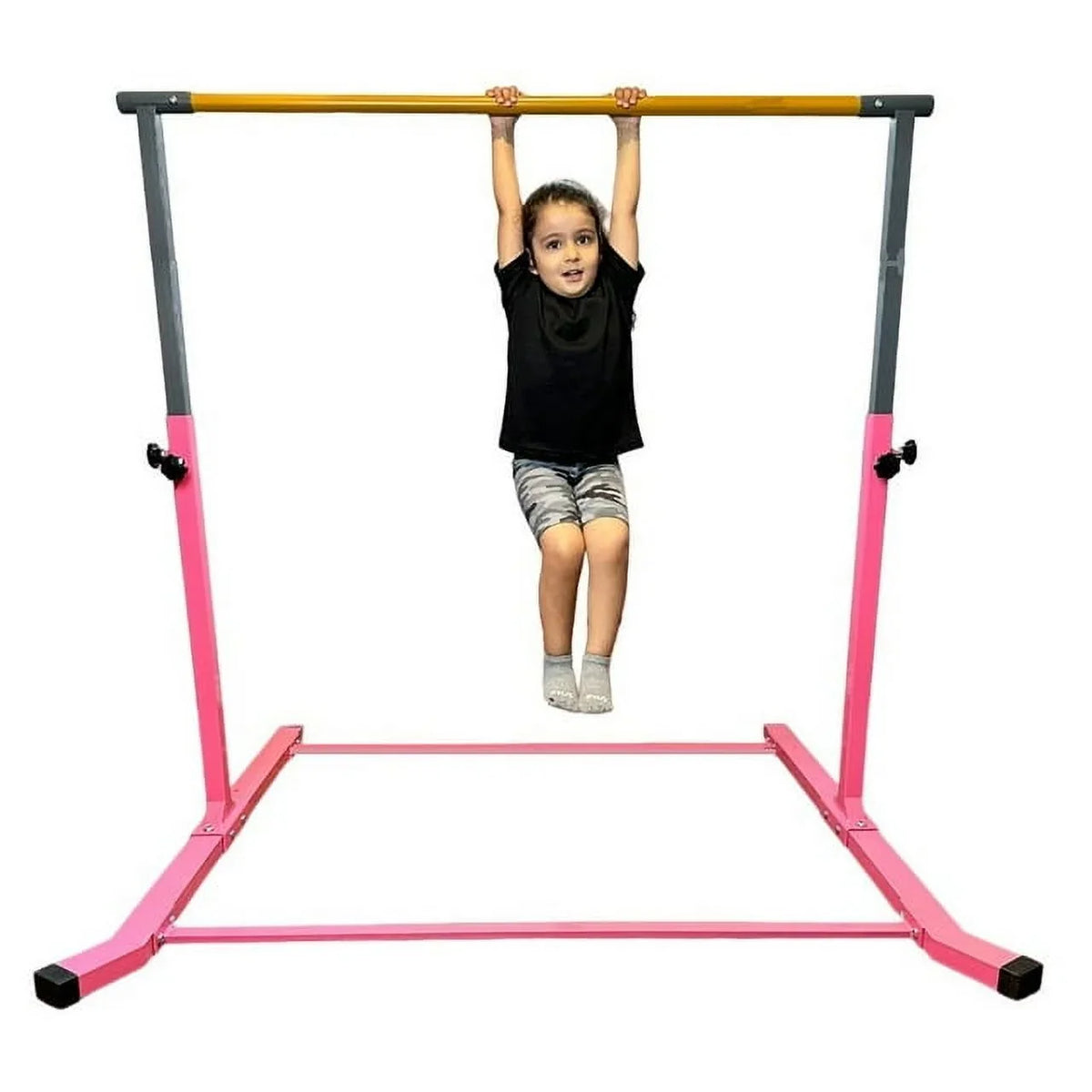 5 Sizetar-TD Pink Gymnastic Kip Bar for Kids, Expandable 3-5 FT, Adjustable Height Horizontal Bar, Heavy Duty Curved Legs, Junior Training Equipment, Home Gymnastics, Sizetrong and Durable