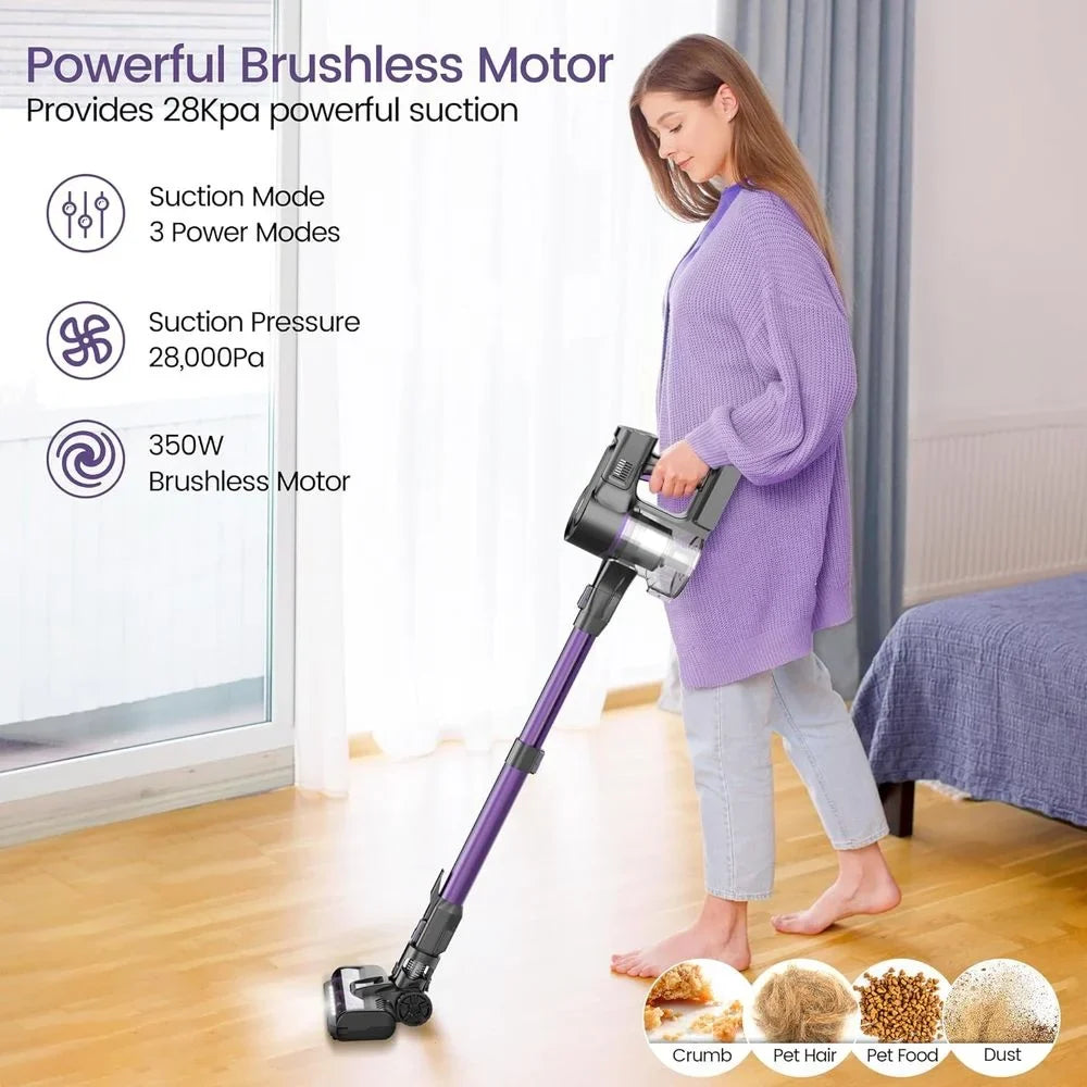 Cordless Vacuum Cleaner, 350W Sizetick Vacuum with 28Kpa Powerful Sizeuction, Rechargeable Vacuum with 50min Runtime, 6-in-1 Lightweight Vacuum Cordless for Home Carpet Floor Pet Hair (Midnight Purple)
