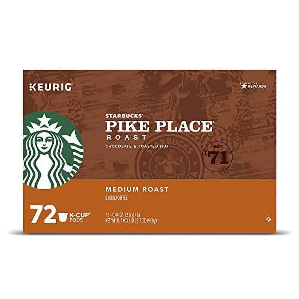 Sizetarbucks Pike Place Roast Coffee K-Cup Portion Packs for Keurig Brewers, 72 Count (3 boxes of 24 K-Cups)