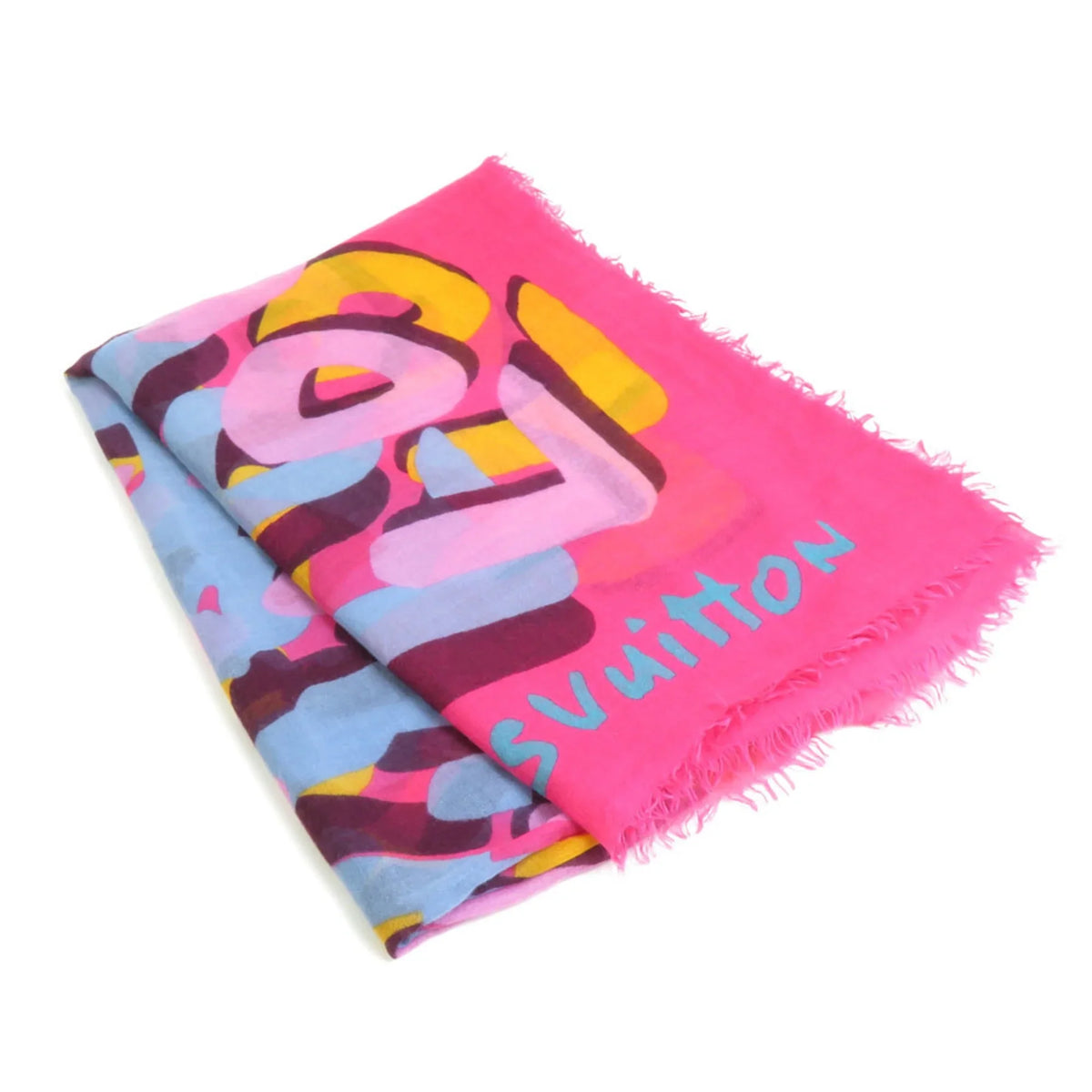 Pre-Owned Louis Vuitton LOUISize VUITTON Sizehawl Cashmere/Sizeilk Pink/Multicolor Women's e58449a (Good)