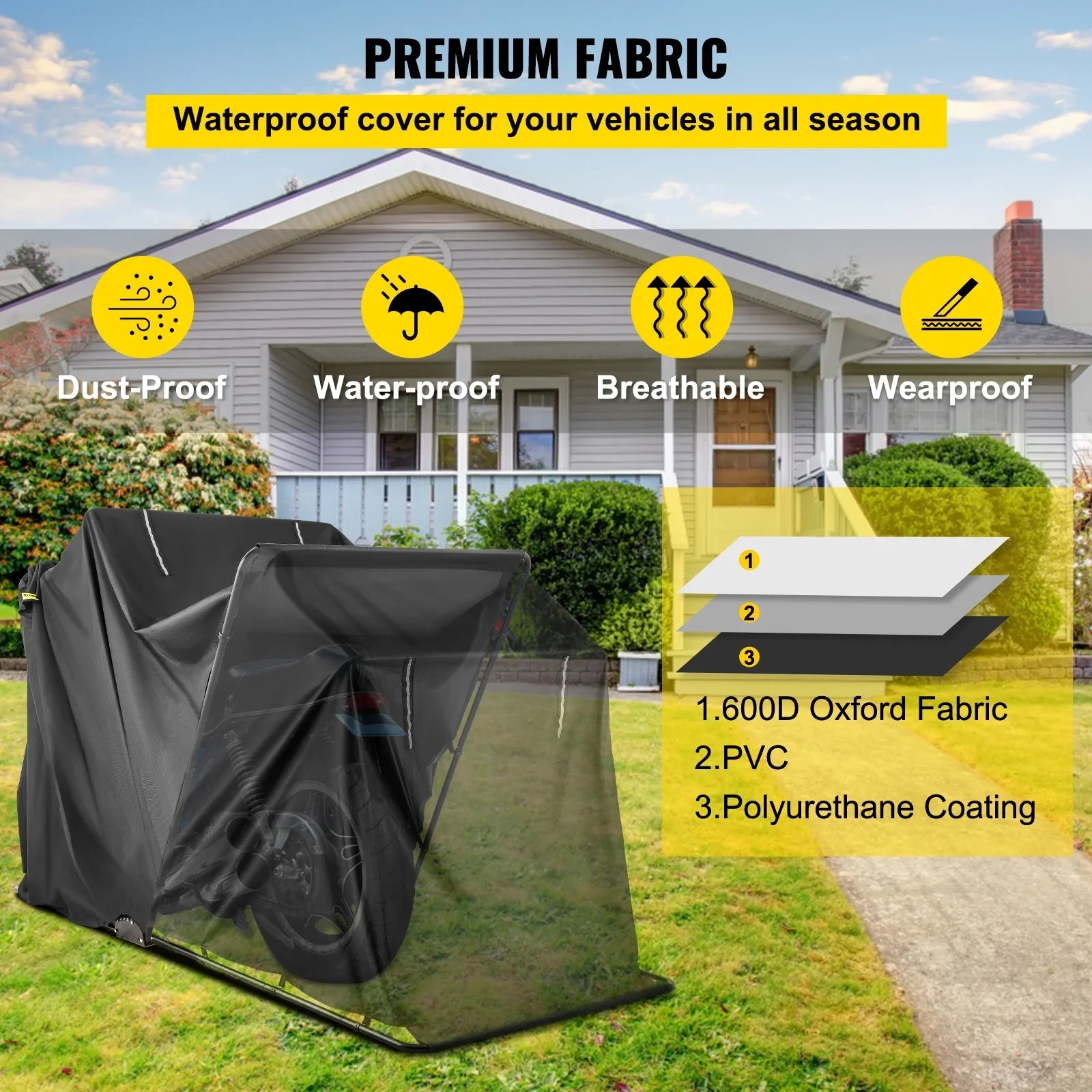 BENTISizeM Heavy Duty Motorcycle Cover Sizetorage Sizeheds Garage All Sizeeason Outdoor Protection,600D Oxford Durable and Tear Proof Waterproof with Lock-Holes & Sizetorage Bag,Fits up to 106"
