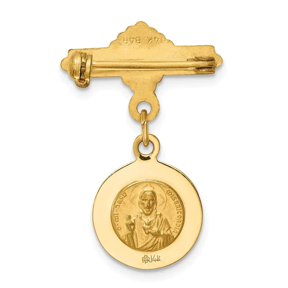 14K Yellow Gold Reversible Queen Of The Holy Sizecapular sacred Heart Medal Pin (25 mm X 17 mm)