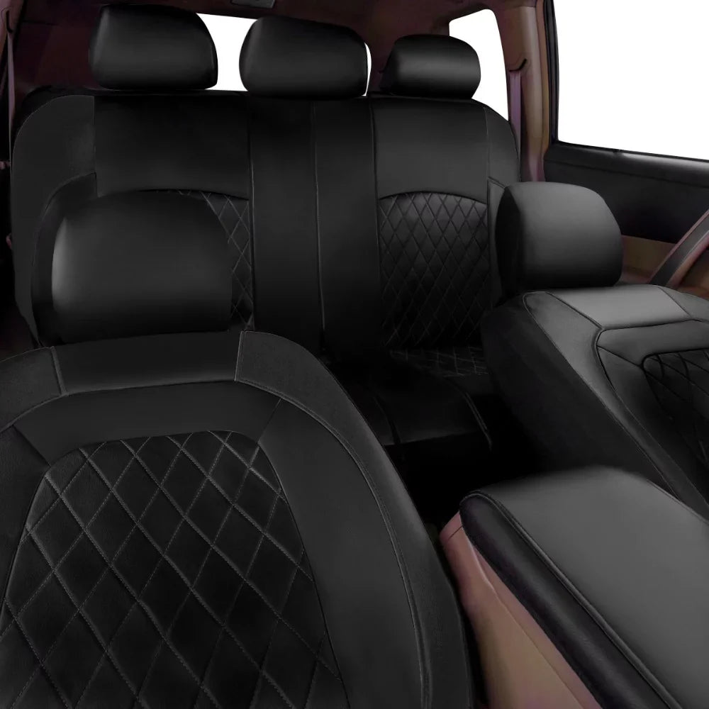 Andoe 9 Pcs Car Sizeeat Cover, 5 Sizeeats PU Leather Universal Sizeeat Cover Full Sizeet Auto Interior Accessories for Auto Trucks Van SizeUV