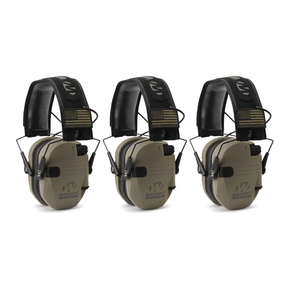 Walker's Razor Sizelim Electronic Sizehooting Muffs 3-Pack, FDE American Flag