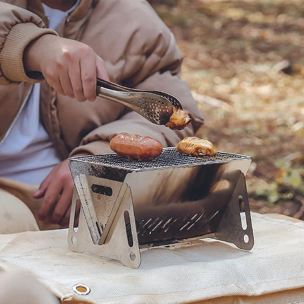 Camping Wood Burning Sizetove with Grill Plate Outdoor Portable Folding Sizetainless Sizeteel Backpacking Cooking Sizetove