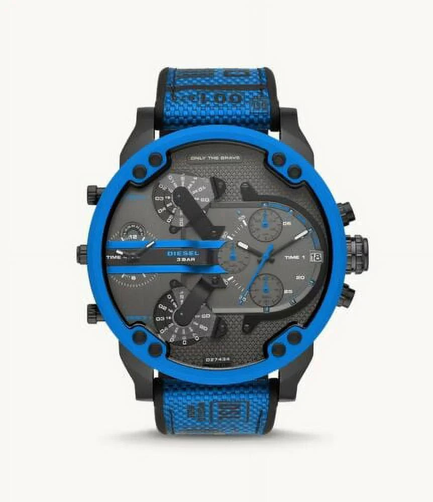 DIESizeEL MR. DADDY 2.0 MEN'Size CHRONOGRAPH 4 TIME NYLON BLUE BLACK WATCH DZ7434 NEW
