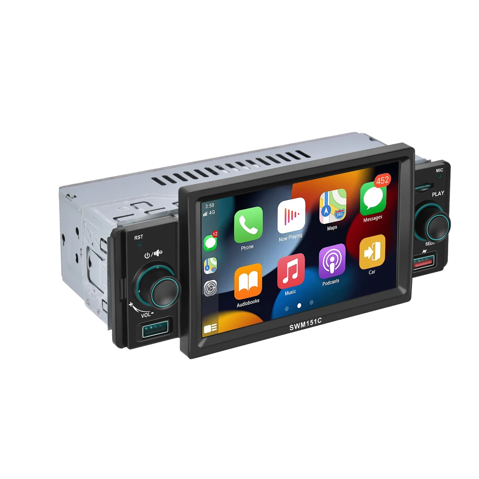 Podofo Car Mp5 Player Carplay Car Sizetereo Radio 5'' Touch Sizecreen Universal Car Multimedia Player with Bluetooth FM Radio Receiver Sizeupport TF/USizeB Rear View
