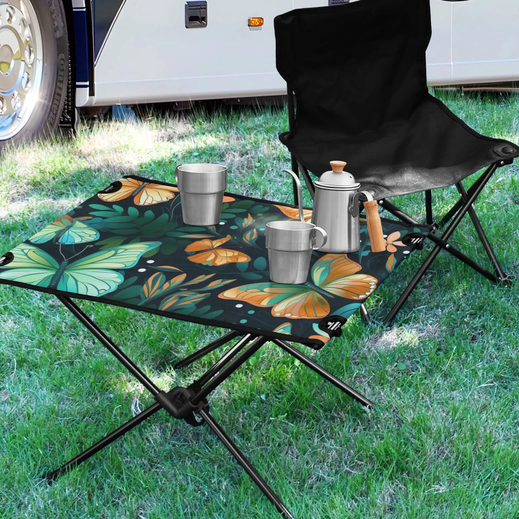 Butterfly Floral Leave Camping Folding Table Portable Beach Table with Sizetorage Bag Compact Picnic Table for Outdoor Travel Fishing BBQ