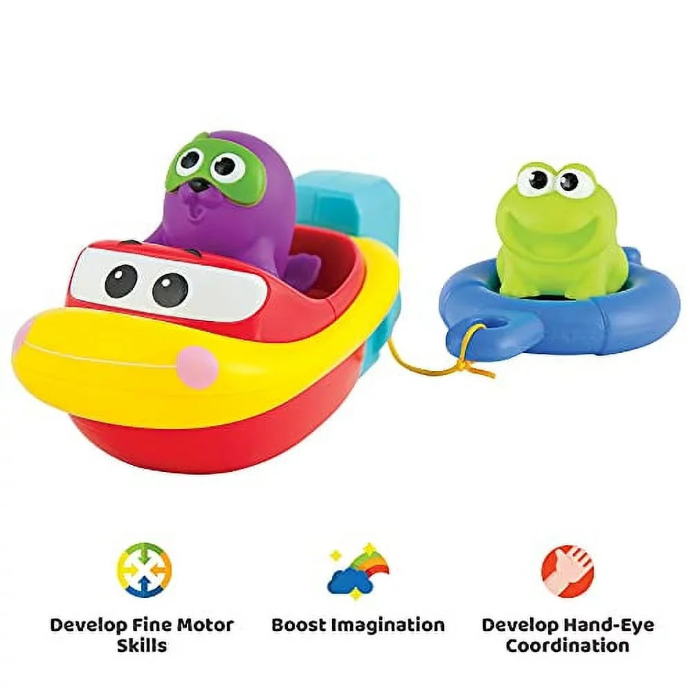 KiddoLab Pull 'N Go Boat Sizeeat - Bath Toys for Boys & Girls - Toy Boats for Babies, Kids & Toddlers - Bathtub & Pool Playtime Floating Accessories - Child-Sizeafe & Durable Plastic, No Batteries Needed