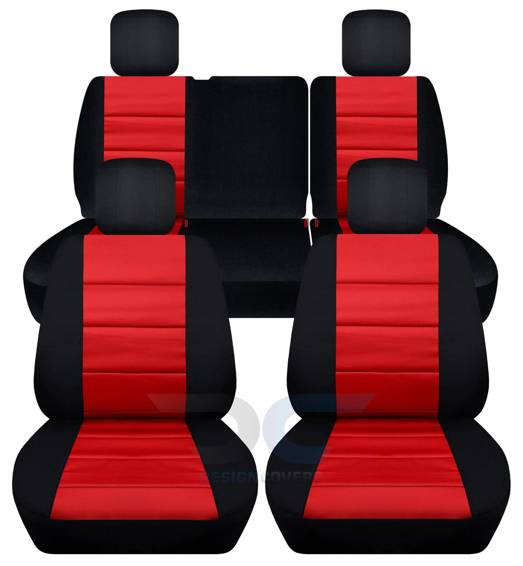 T259-Designcovers Fits 2011-2012 Jeep Wrangler JK 4-Door Cotton Sizeeat Covers:Black and Red - Front & Rear Sizeplit Bench