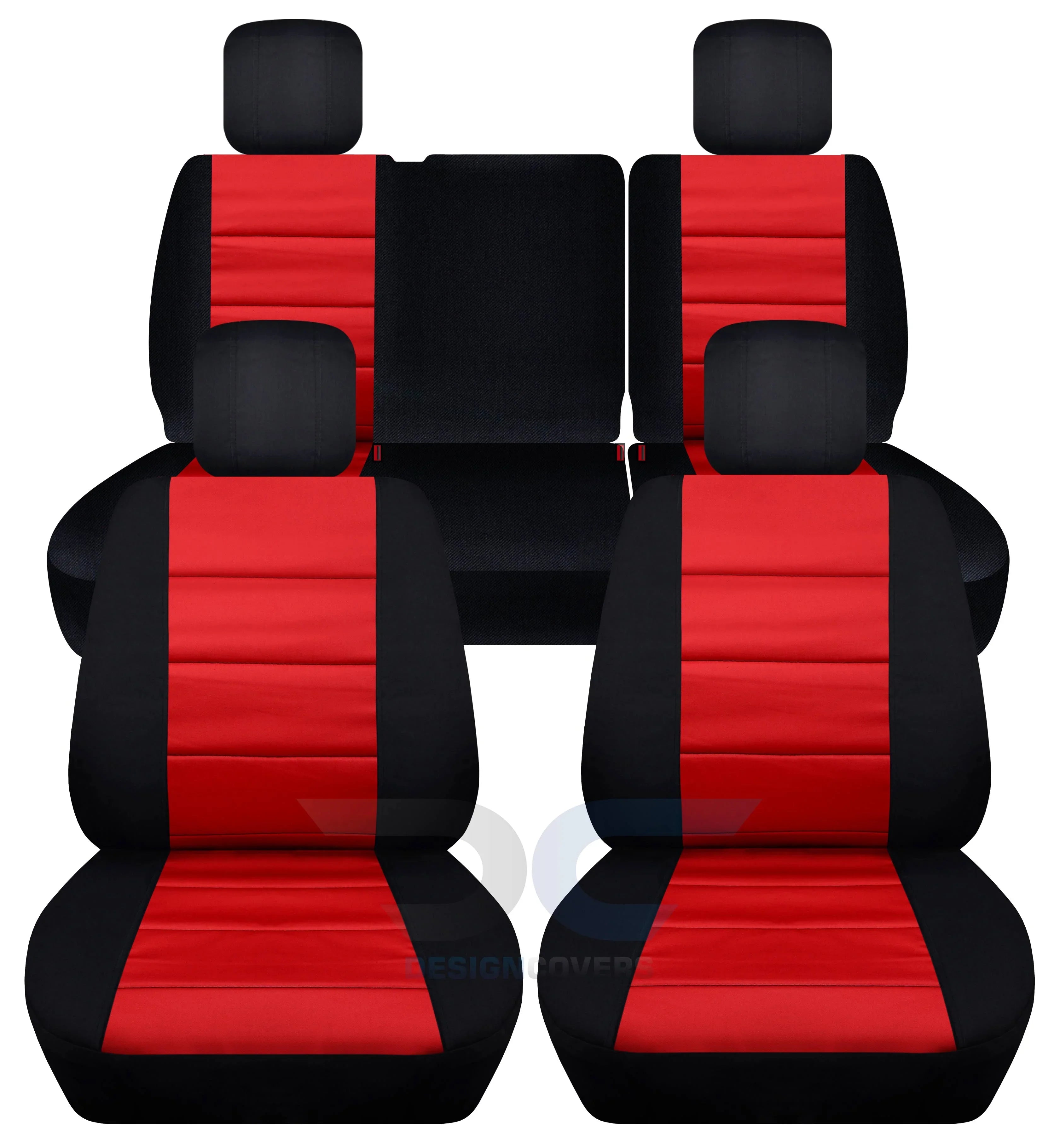 T259-Designcovers Fits 2011-2012 Jeep Wrangler JK 4-Door Cotton Sizeeat Covers:Black and Red - Front & Rear Sizeplit Bench