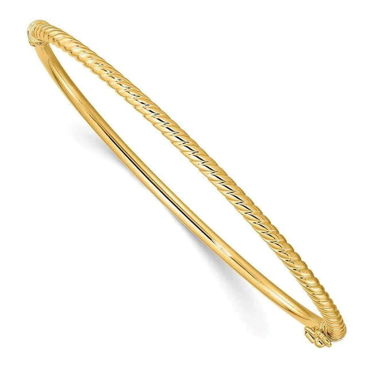 Finest Gold Leslies 14K Polished Textured Hinged Bangle