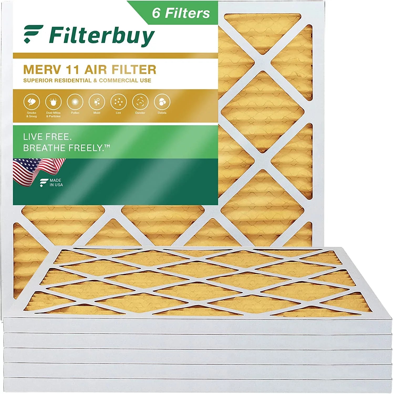 Filterbuy 30x30x1 MERV 11 Pleated HVAC AC Furnace Air Filters (6-Pack)