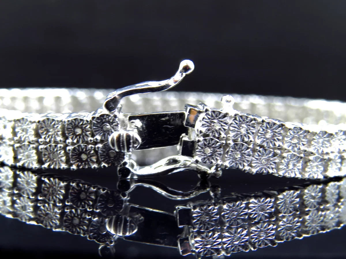 2 Row Diamond 8 Inch Bracelet Plated in Ivory Gold