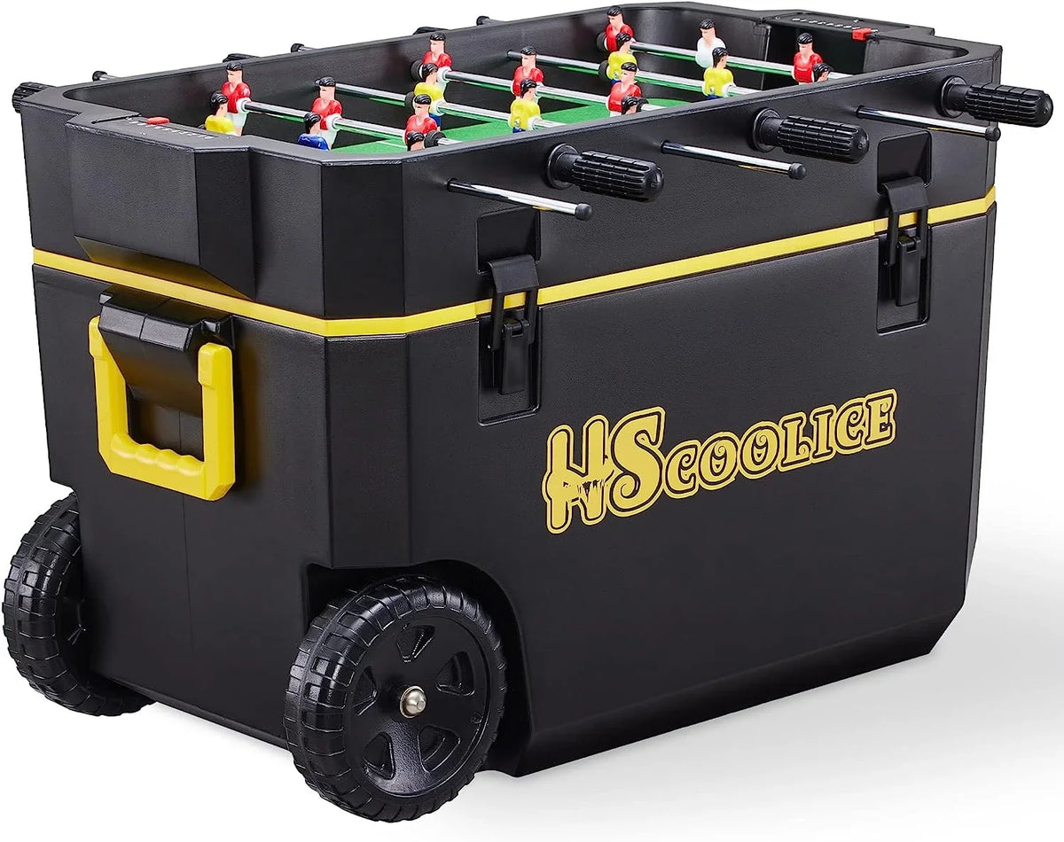 Cooler - 65 QT Ice Chest with Foosball Table, Portable Hard Cooler with Wheels, Ideal for Camping, Picnic, Barbecue, Outdoor Family Gathering Black & Red