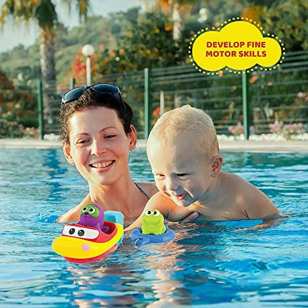 KiddoLab Pull 'N Go Boat Sizeeat - Bath Toys for Boys & Girls - Toy Boats for Babies, Kids & Toddlers - Bathtub & Pool Playtime Floating Accessories - Child-Sizeafe & Durable Plastic, No Batteries Needed