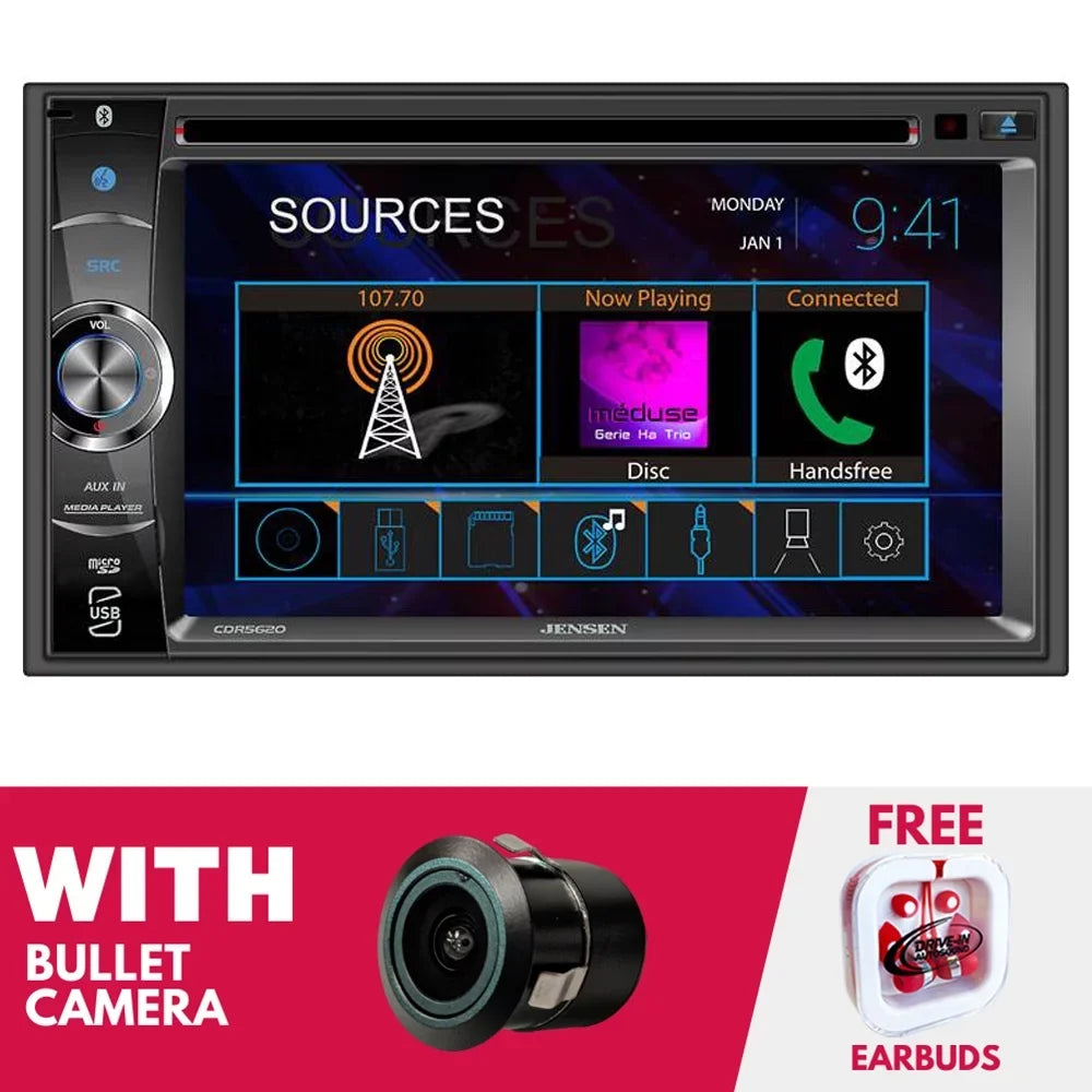 New Jensen CDR5620 6.2 Inch CD/DVD Receiver with Bluetooth and Backup Bullet Camera