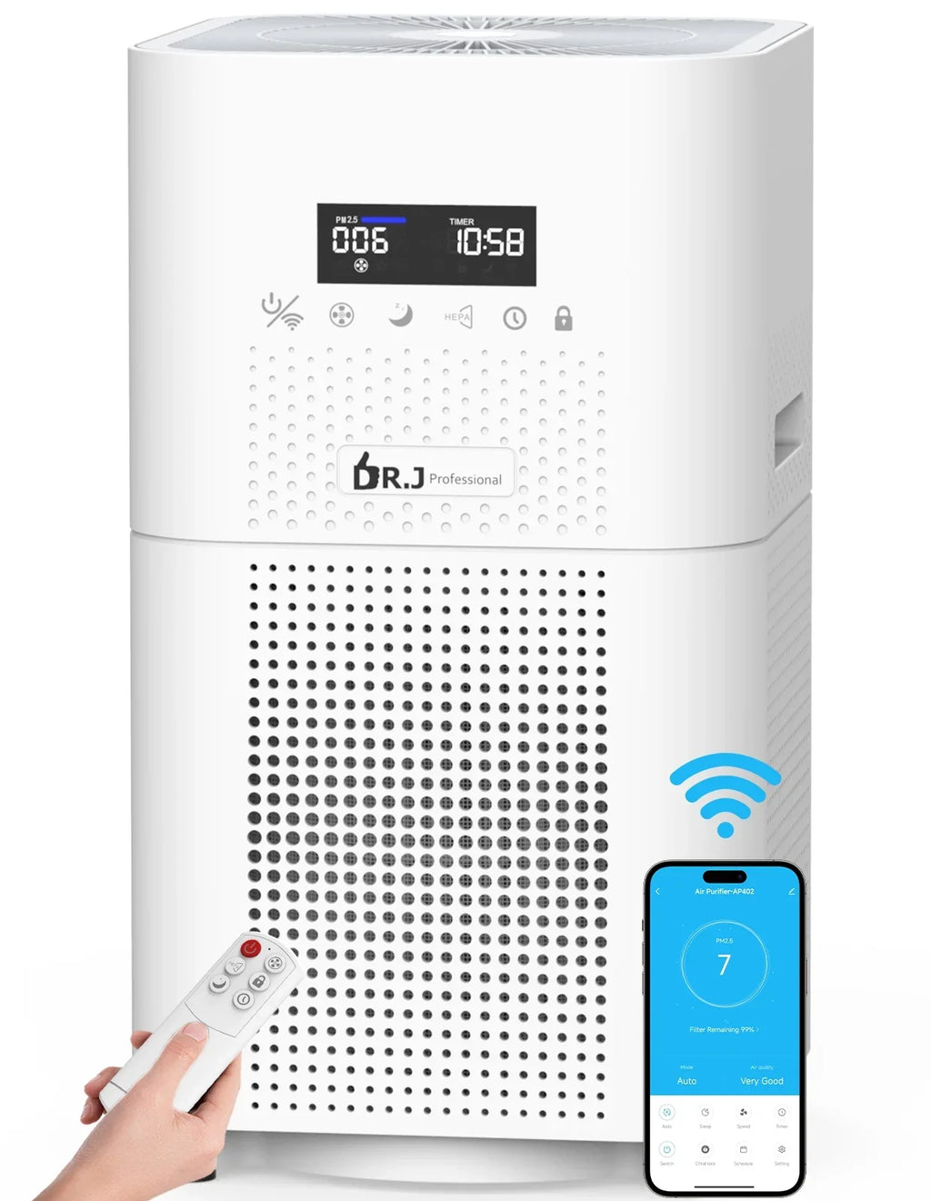WiFi Air Purifier for Large Rooms, 1800 sq. ft H13 True HEPA Filter with Remote Control for Allergies Pets Sizemoke Dust