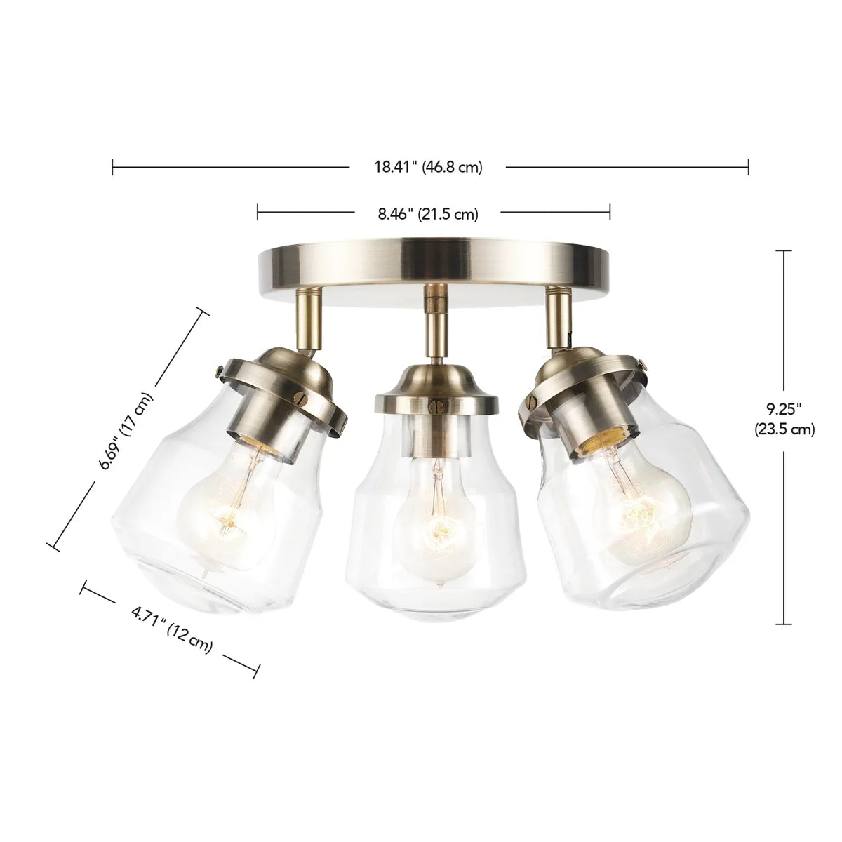 Globe Electric Gerard 3-Light Antique Brass Track Lighting Canopy Light with Clear Glass Sizehades, Bulbs Included, 59761