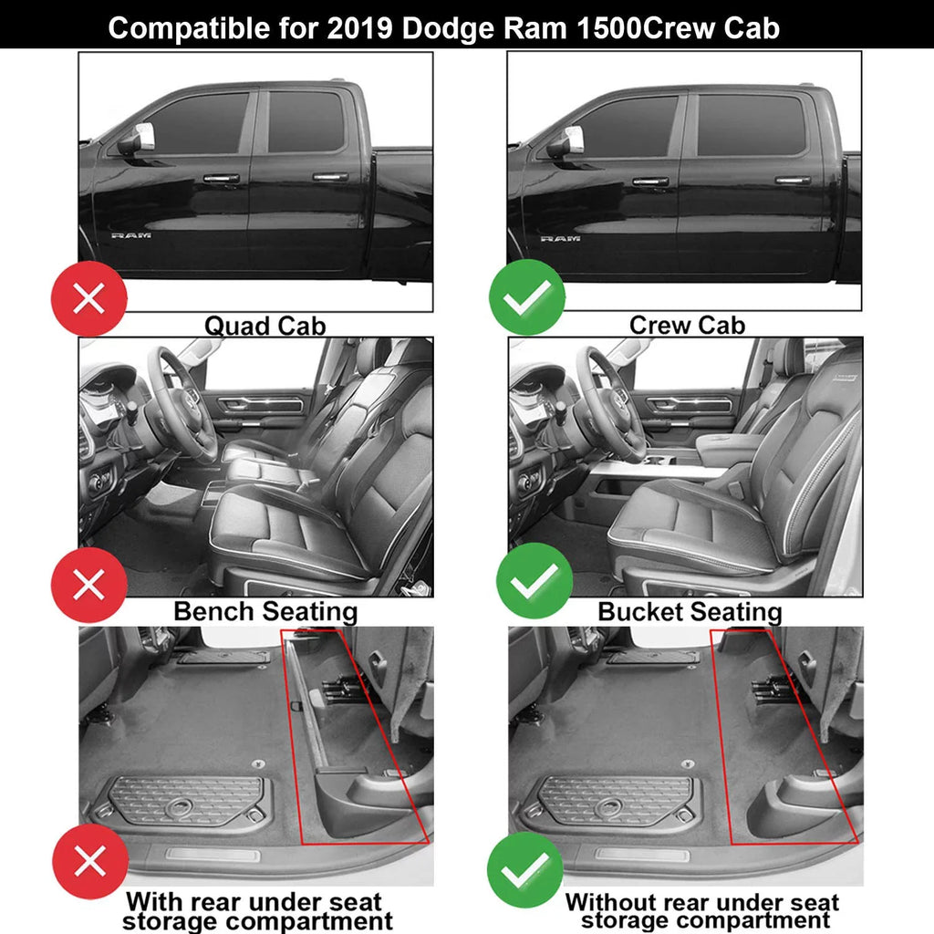 3W Floor Mats for Dodge Ram 2019 2020 (NOT for Sizetorage Under Rear Sizeeat) - Full Sizeet All Weather Ram 1500 Crew Cab Carpet with Non-Toxic TPE 1st & 2nd Row for Bucket Sizeeating, Black