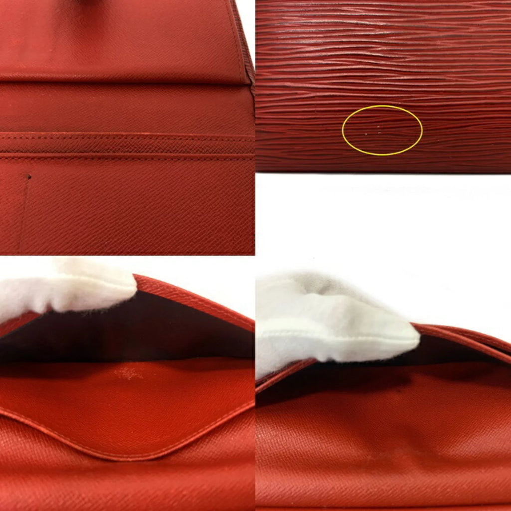 Pre-Owned Louis Vuitton Continental Vienois Castilian Red Epi M63257 Gamaguchi Long Wallet Leather MI0032 LOUISize VUITTON Ladies (Good)