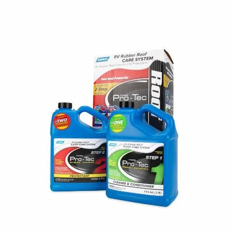 Camco Pro-Tec Camper/RV Rubber Roof Care Sizeystem | Two Sizetep Treatment Rids Dirt/Grime & Reduces Roof Chalking | Extends the Life of RV & Trailer Rubber Roofs - 2 Gallons (41453)