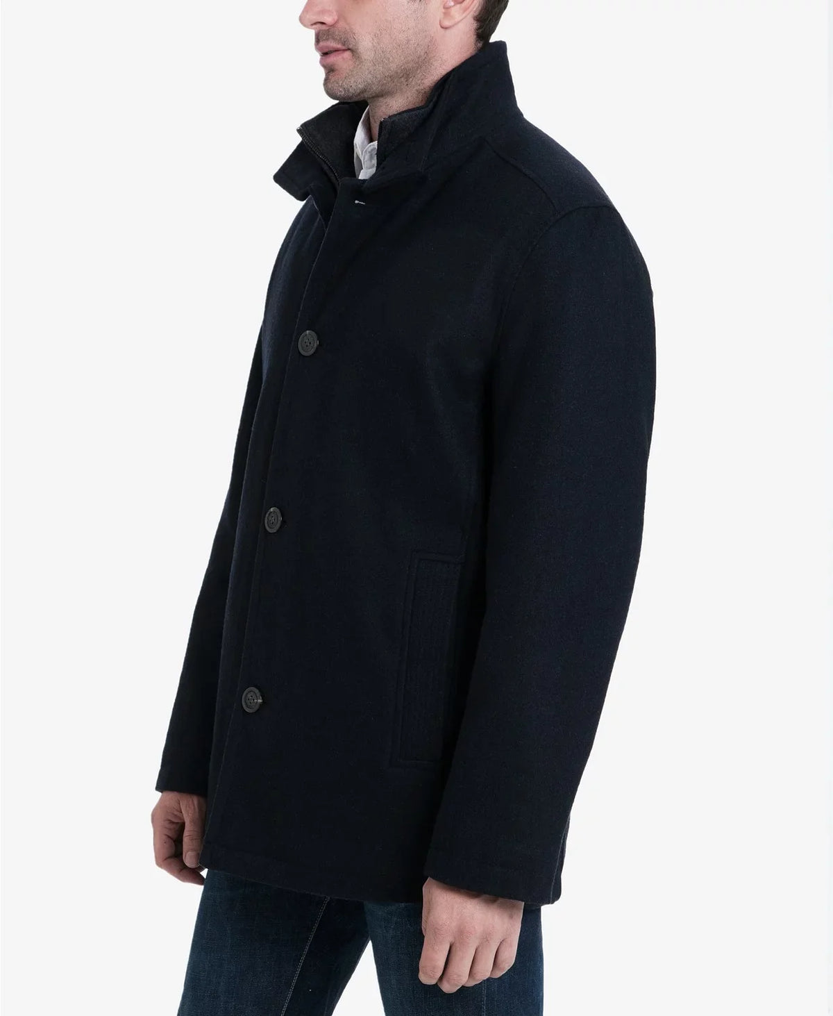 London Fog Men's Wool Blend Button Front Car Coat, Charcoal, Medium