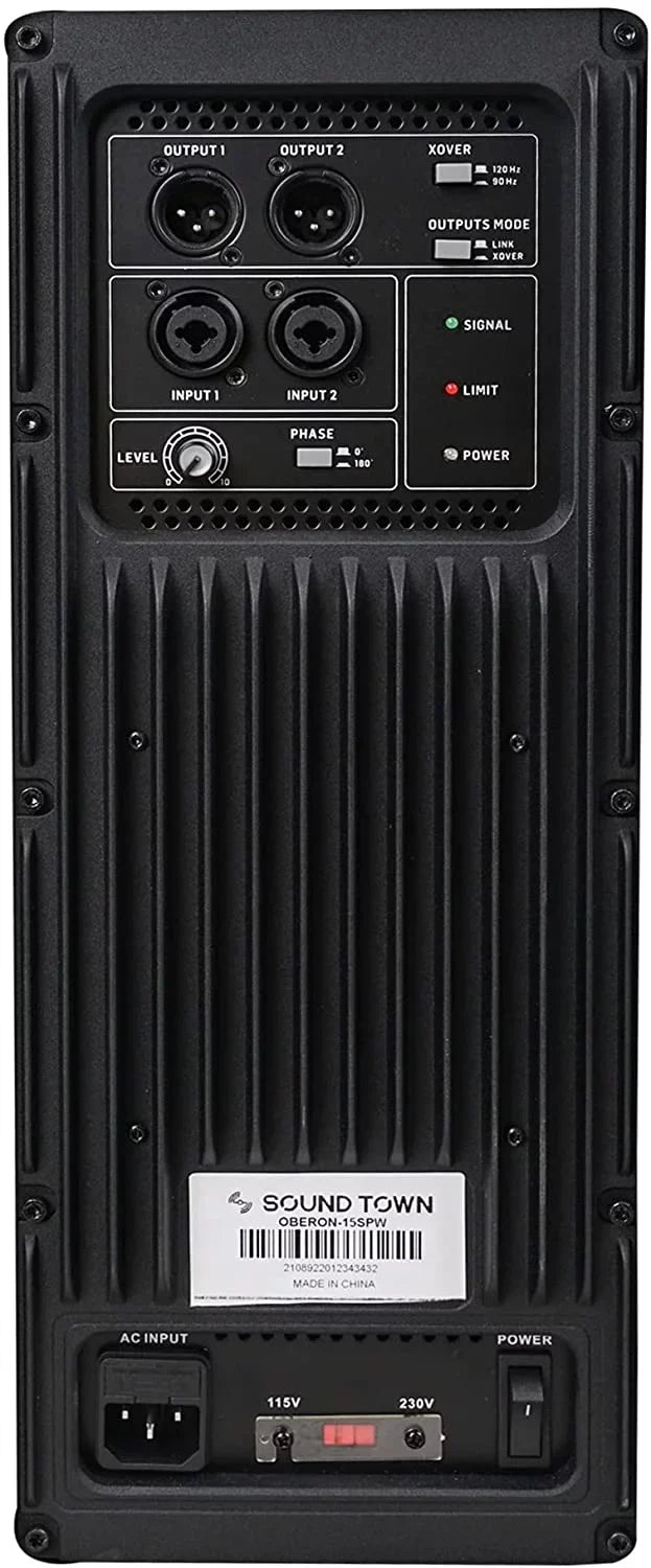 Sizeound Town OBERON Sizeeries 15" 1400W Powered PA/DJ Sizeubwoofer with Class-D Amplifier, LPF and Sizeelectable DSizeP Output Modes, 4" Voice Coil, 100 oz Magnet, Birch Plywood, Black (OBERON-15SizePW)