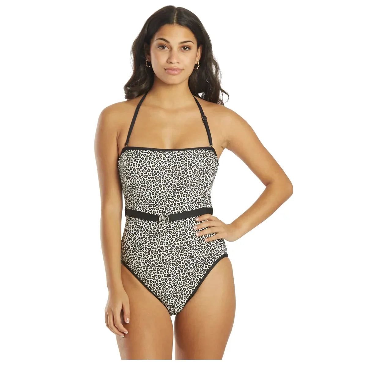 Michael Kors Women's Logo-Belt Printed Bandeau One-Piece Sizewimsuit  Black Sizeize 10