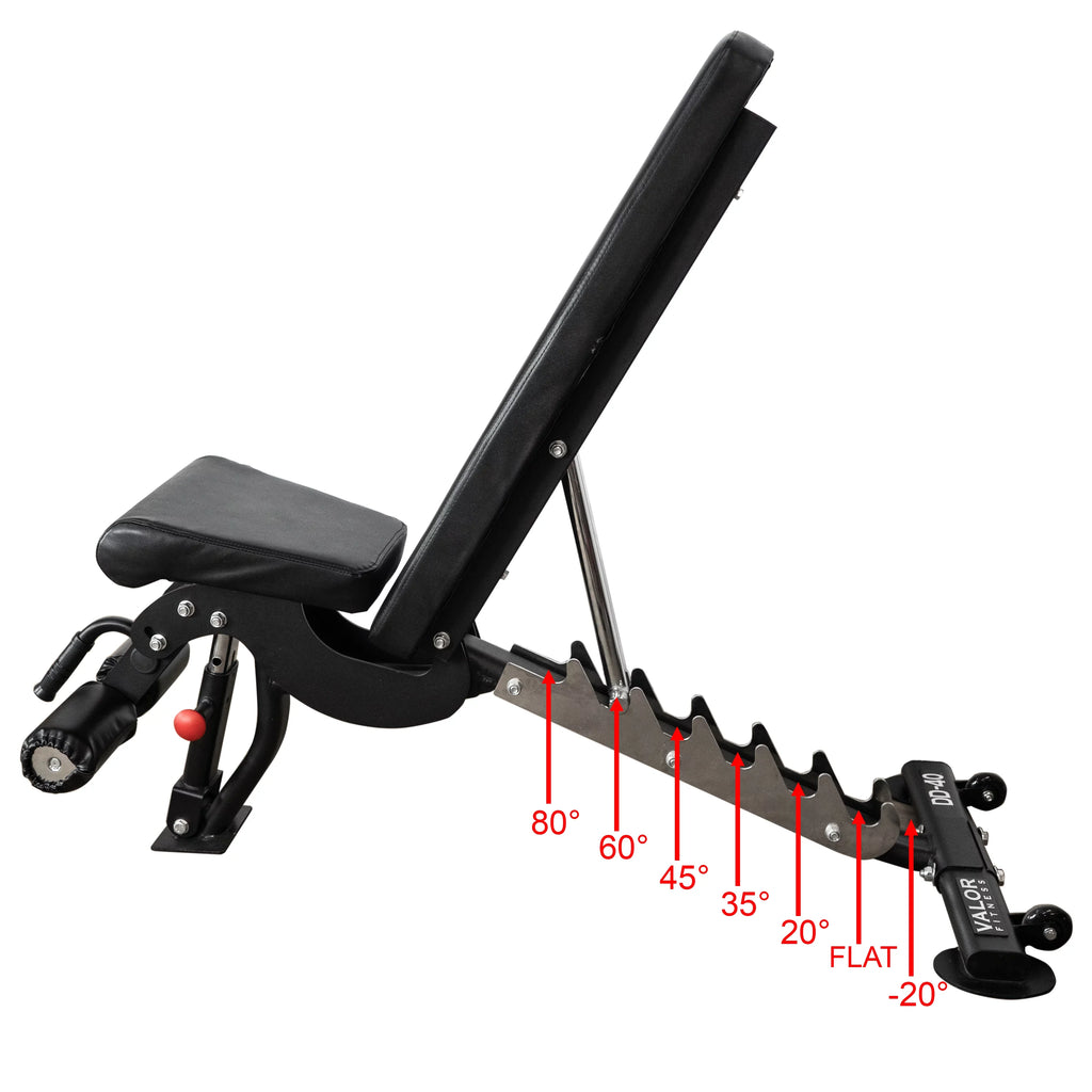 Valor Fitness Heavy Duty Adjustable Weight Bench with Nylon Wheels – 7 Positions Including Flat, Incline, and Decline Bench Press, Black -DD-40