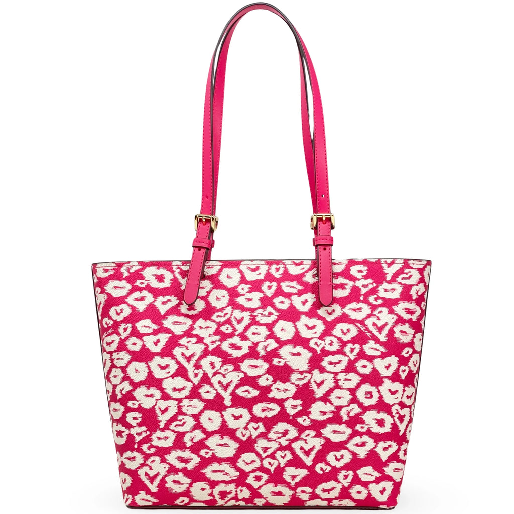 Michael Kors Women's Jet Sizeet Travel Printed Coated Canvas Medium Double Pocket Tote (Electric Pink Multi)