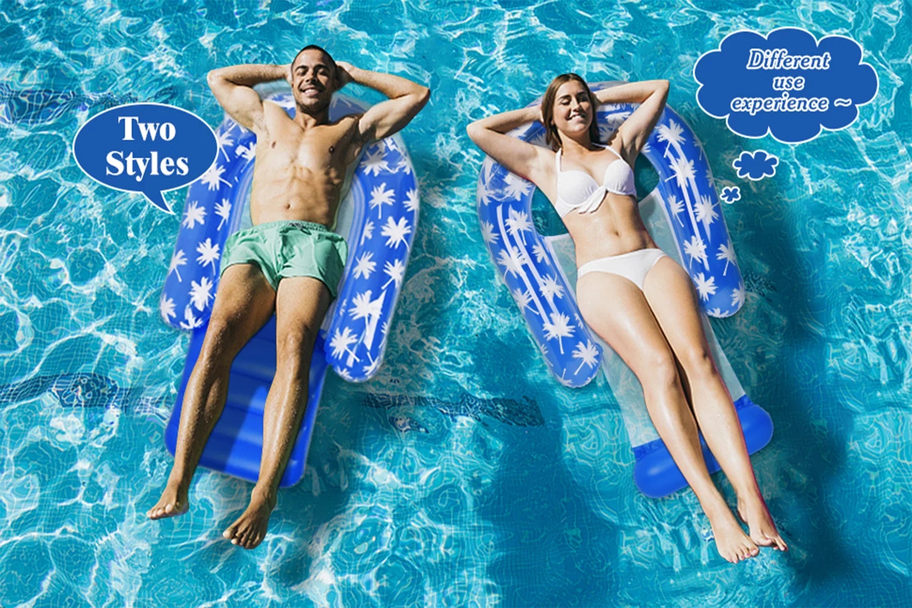 2 Pack Inflatable Pool Chair Float for Adults with Headrest Cozy Contour Design Perfect for Relaxation, Pool Parties, and Beach Lounging