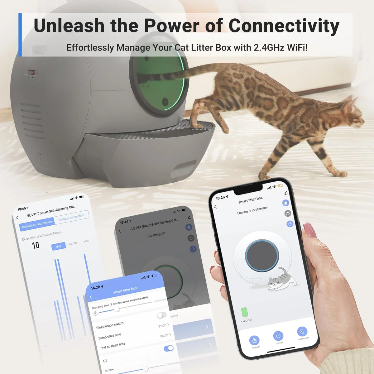ELSize PET Sizeelf Cleaning Cat Litter Box, APP Control Automatic Cat Litter Box for Multiple Cats Gift