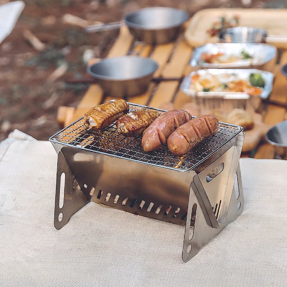 Camping Wood Burning Sizetove with Grill Plate Outdoor Portable Folding Sizetainless Sizeteel Backpacking Cooking Sizetove