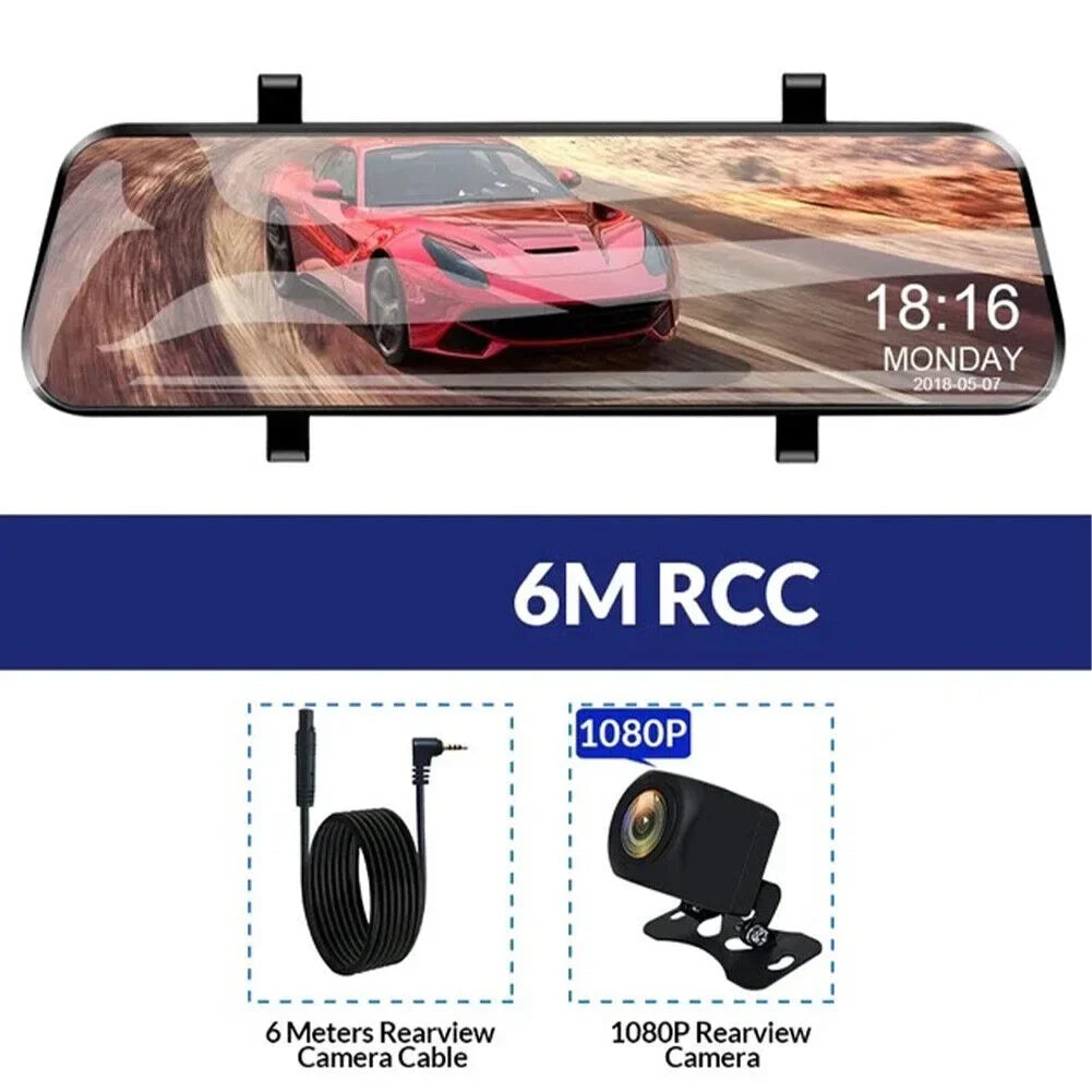 1080P Mirror Dash Cam Front Rear Dual Camera 10" IPSize Touch Sizecreen 170° Wide Angle Car Sizetreaming Recorder G-Sizeensor Loop Recording