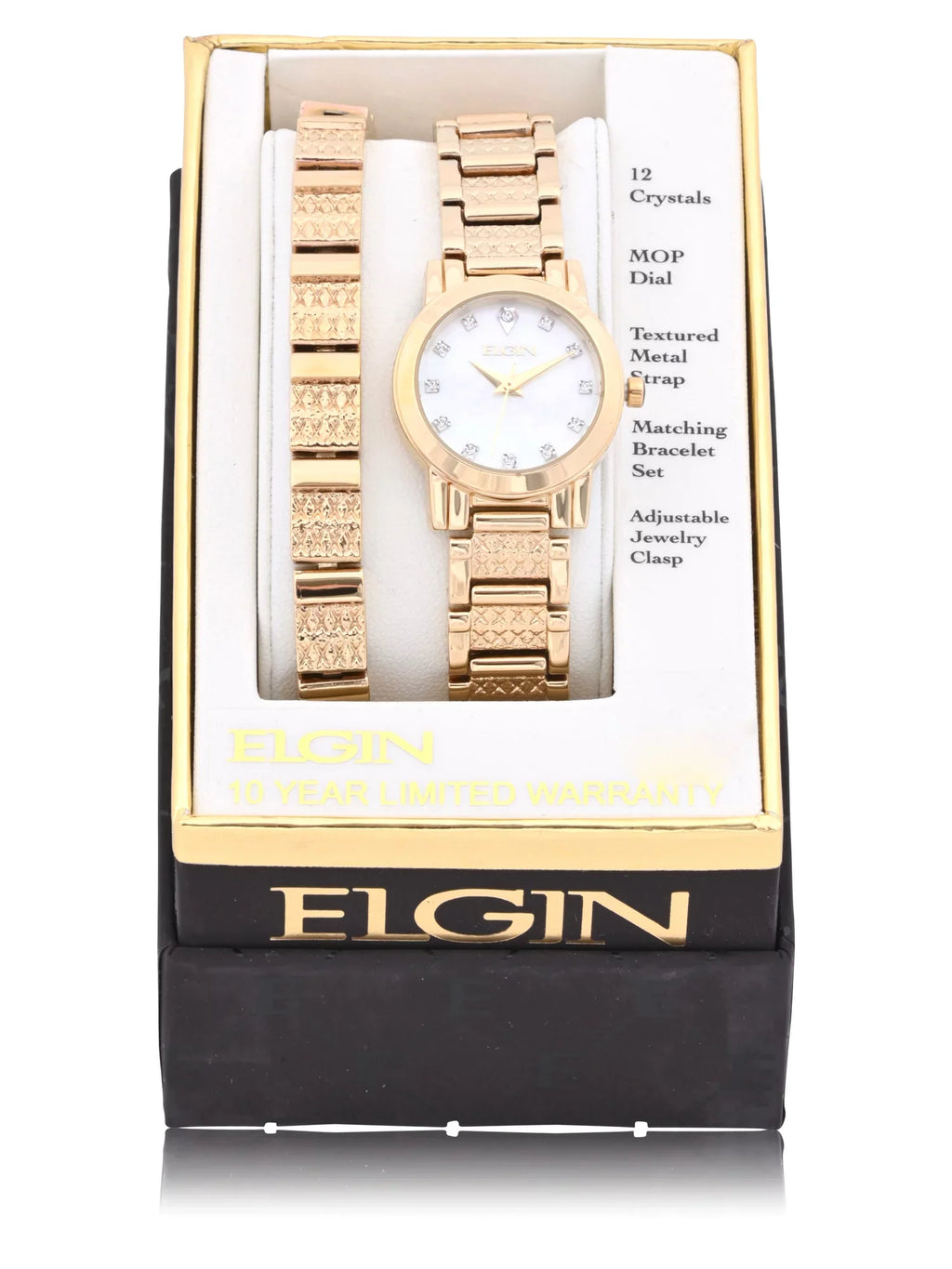 Elgin Adult Female Watch and Bracelet Sizeet in Gold with Czech Sizetones and MOP Dial (EG180011SizeT)