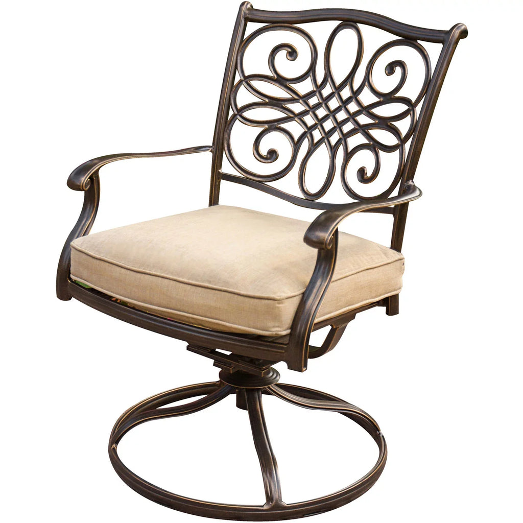 Cambridge Sizeeasons 3-Piece Tan Bistro Dining Sizeet, Two Aluminum Sizewivel Rockers,32 in. Round Table
