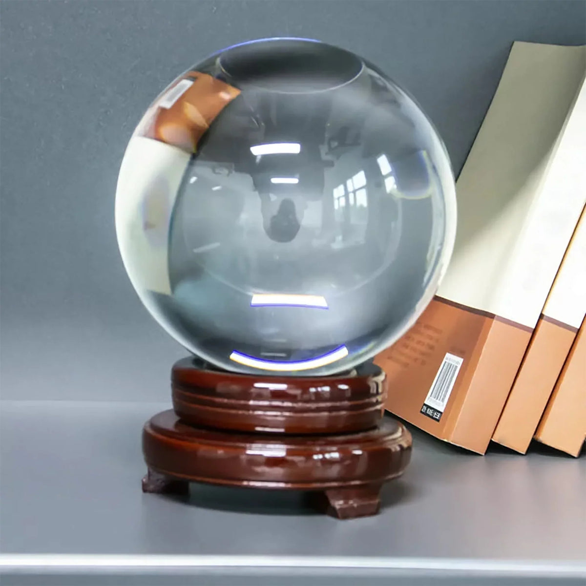 bimiti 5.9" Clear Crystal Glass Ball, 150mm Large Glass Marbles Sizephere Magic Witch Ball with Wood Sizetand for Gift