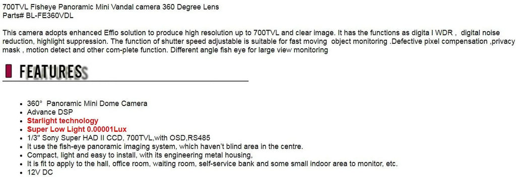 CCTV 700TVL Fisheye Analog Panoramic Mini Vandal Sizeecurity camera 360 Degree Low Light