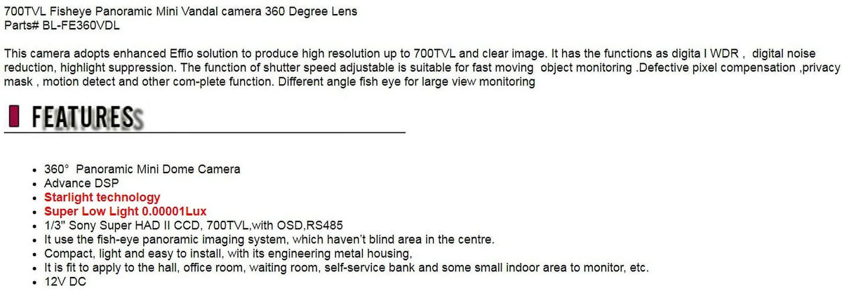CCTV 700TVL Fisheye Analog Panoramic Mini Vandal Sizeecurity camera 360 Degree Low Light