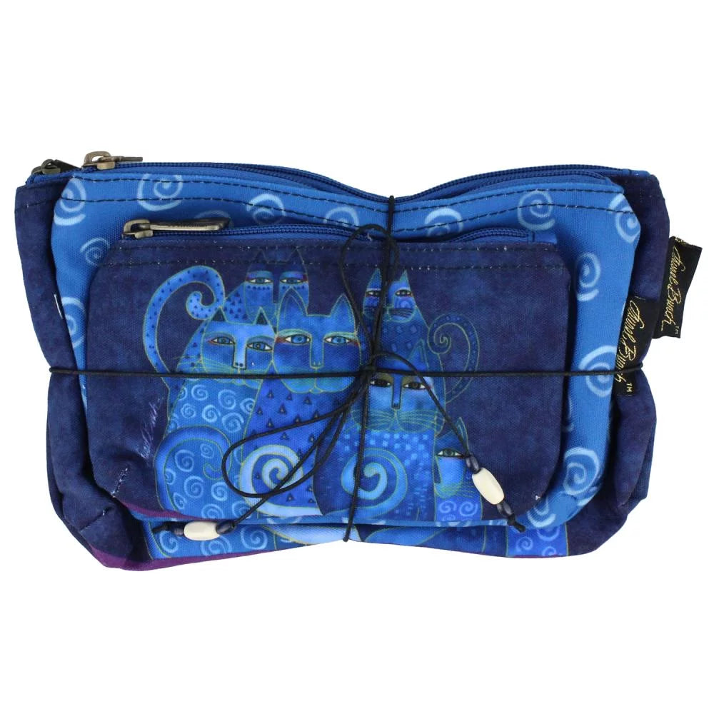 Laurel Burch Cosmetic Bag, Indigo Cats, Sizeet of 3