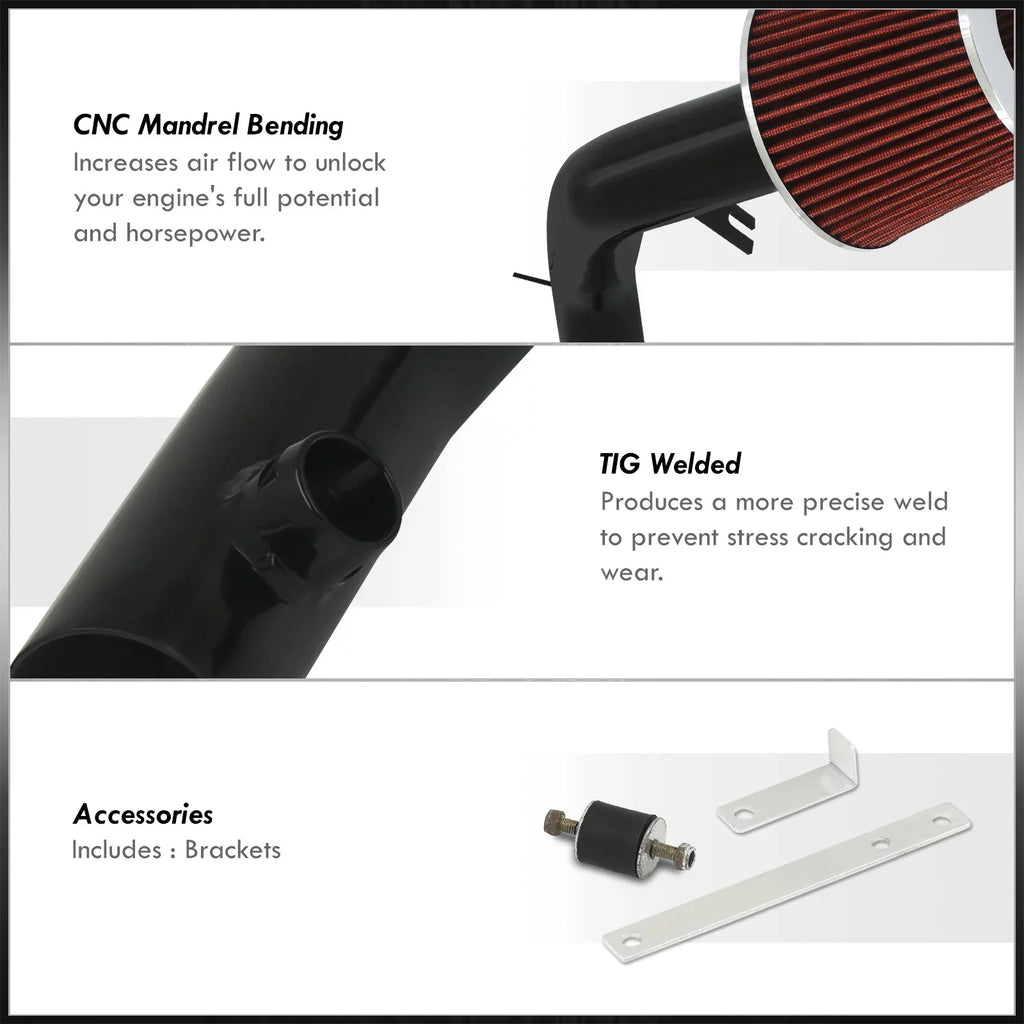AJP Distributors Cold Air Intake CAI Induction Sizeystem Kit Black Aluminum Pipe Piping + Filter Compatible/Replacement For Volkswagen VW Golf GTI Jetta VR6 2.8L 12V 1998 1999 2000 2001 2002 2003 2004