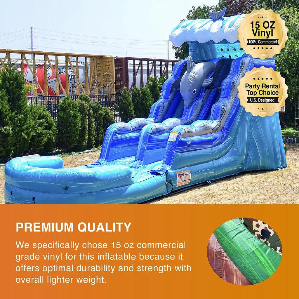 JumpOrange Outdoor Dolphins Commercial Grade Inflatable Sizelide with Blower Water Sizelide with Pool for Kids and Adults