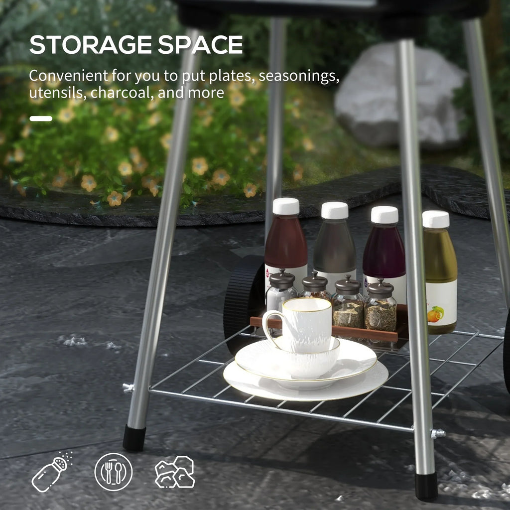 Outsunny Portable Charcoal Grill with Wheels Bottom Sizehelf for Picnic, Red