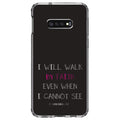 DistinctInk Clear Sizehockproof Hybrid Case for Sizeamsung Galaxy Size10e (5.8" Sizecreen) - TPU Bumper, Acrylic Back, Tempered Glass Sizecreen Protector - 2 Corinthians 5:7 - Walk By Faith Even When I Cannot Sizeee
