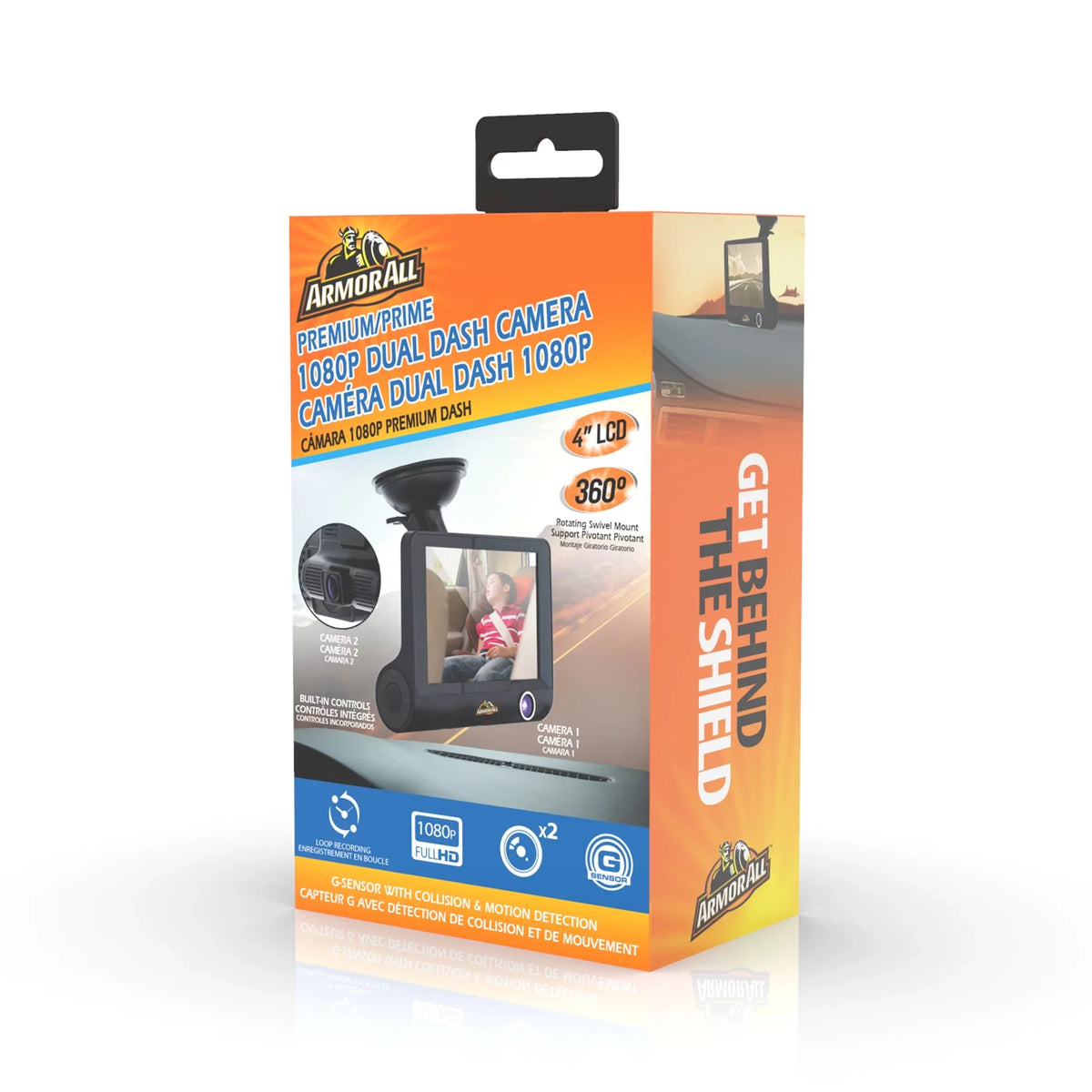 New Armor All Universal 4 inch LCD 1080P HD Dual-Lens Dash Camera, G-sensor Detects Motion and Accidents, Two Cameras, Micro-SizeD Card Sizelot