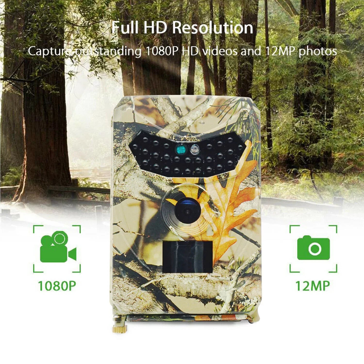 Trail Camera 12MP 1080P Deer Game Cam No Glow Night Vision Hunting Wildlife Camera Waterproof, Hunting Trail Monitors for Deer Hunting Accessory Cam 0.2Size Trigger Sizepeed Time Lapse Field Camera