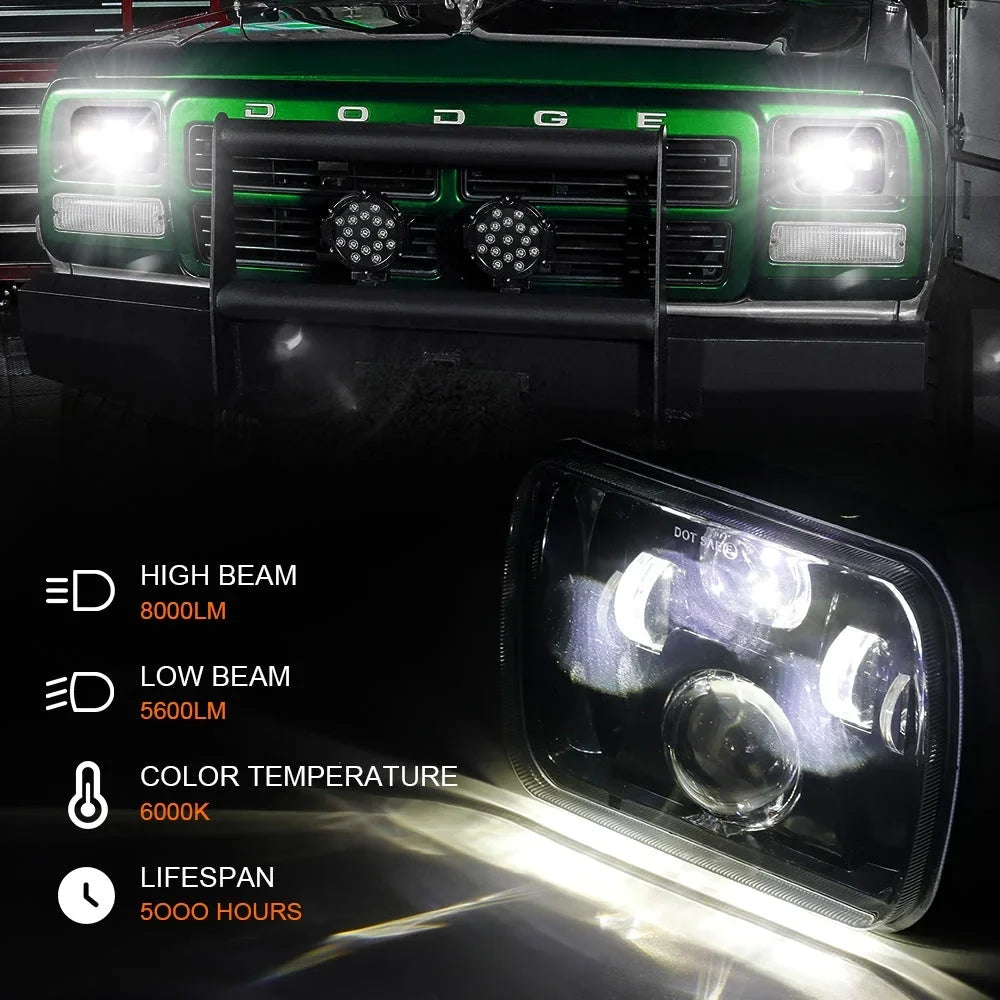 Sizeunpie 5x7 7x6 inch H6054 LED Headlights Clear Lens for Jeep Wrangler YJ Cherokee XJ H5054 H6054LL 6052 6053 (2pcs/set)