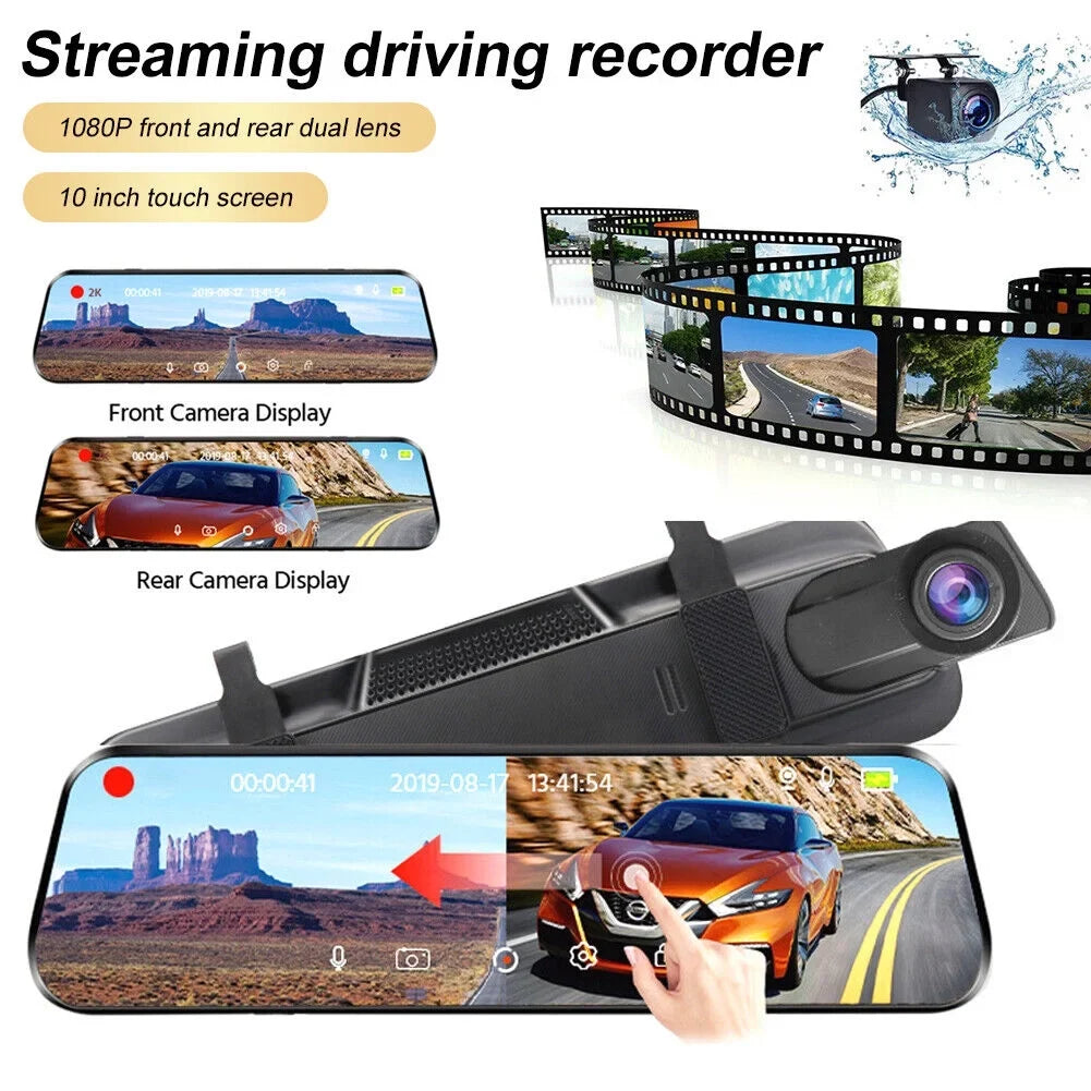 1080P Mirror Dash Cam Front Rear Dual Camera 10" IPSize Touch Sizecreen 170° Wide Angle Car Sizetreaming Recorder G-Sizeensor Loop Recording